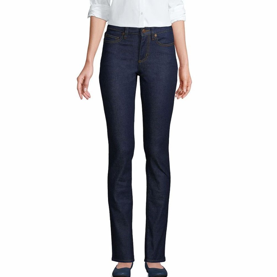 Jeans * | Women'S Lands' End Mid-Rise Straight Leg Jeans River Rinse