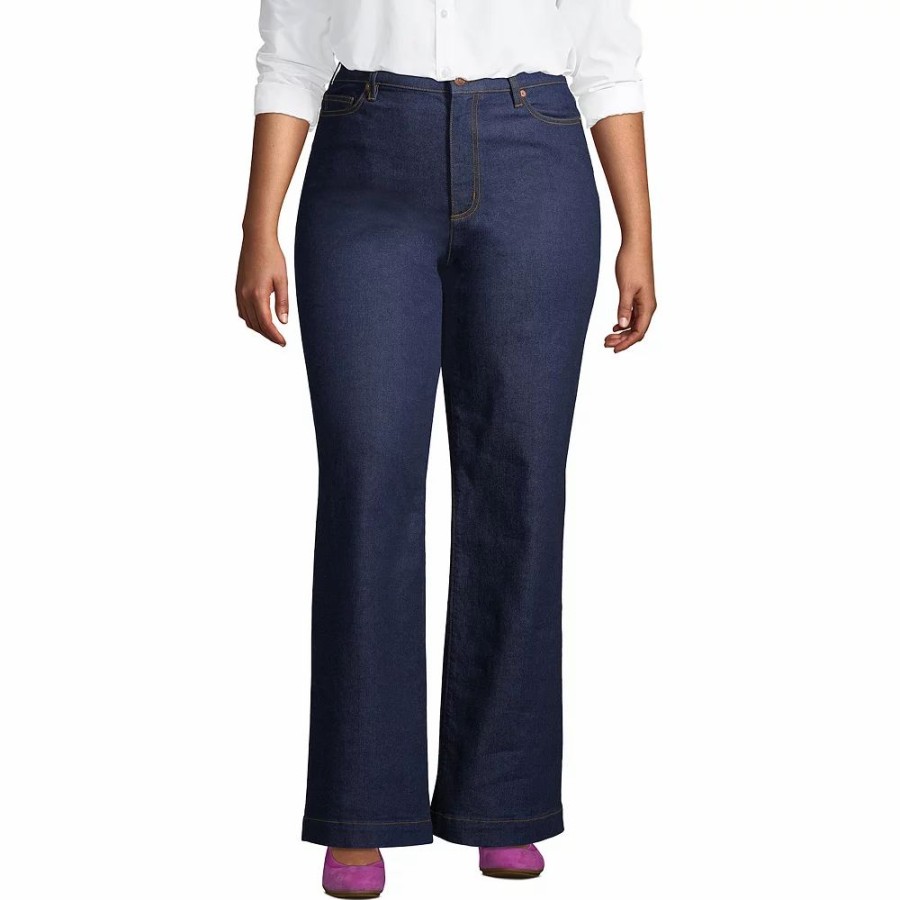 Jeans * | Plus Size Lands' End High-Rise Wide Leg Jeans River Rinse