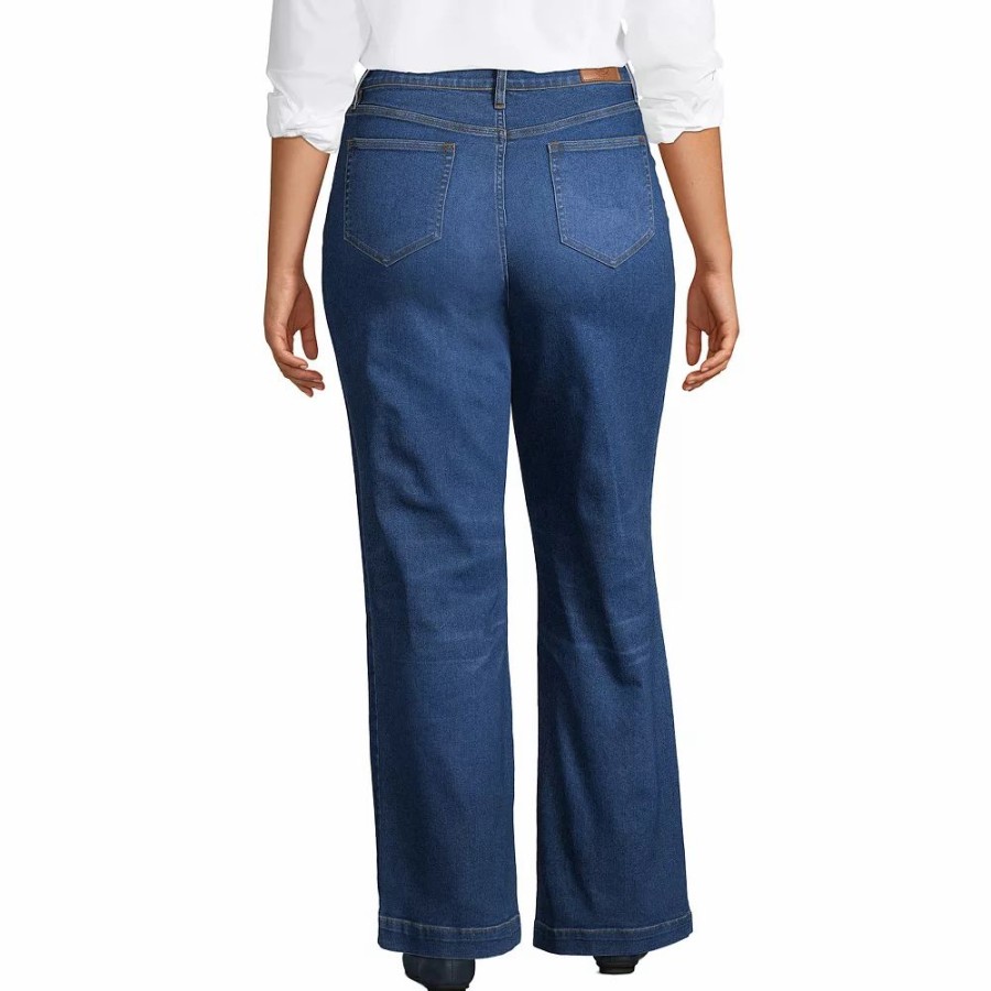 Jeans * | Plus Size Lands' End High-Rise Wide Leg Jeans River Rinse