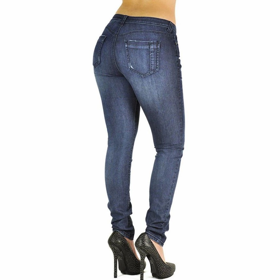 Jeans * | Poetic Justice Women'S Curvy Fit Denim Blasted Five Pockets Midrise Skinny Ankle Jeans