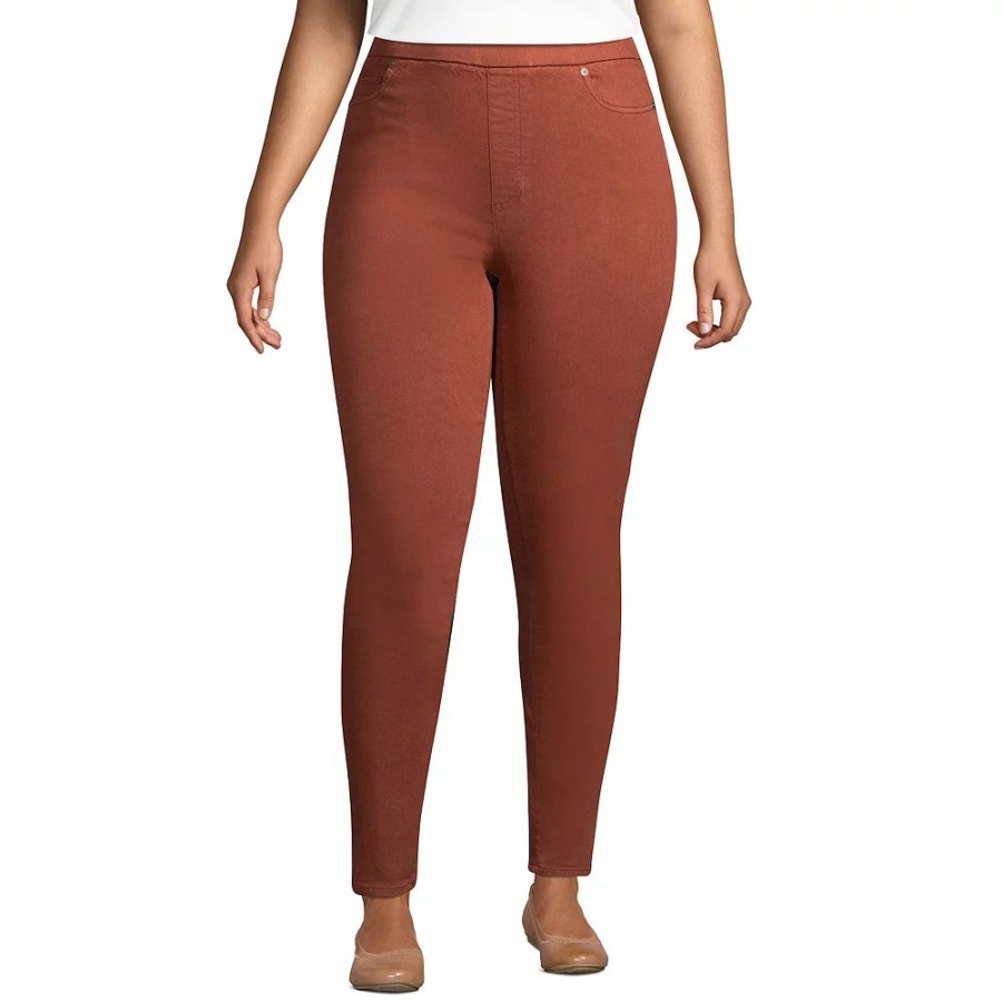 Jeans * | Plus Size Lands' End Color High Rise Pull-On Skinny Jeans Washed Paprika