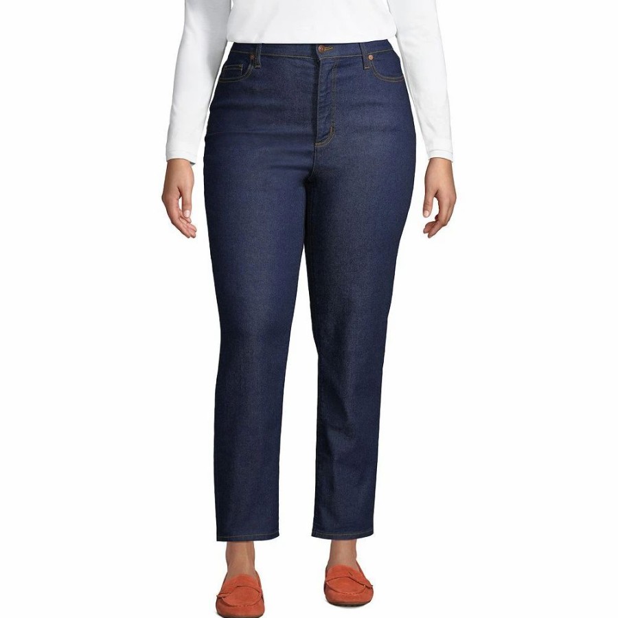 Jeans * | Plus Size Lands' End Recover High-Rise Straight-Leg Ankle Jeans River Rinse