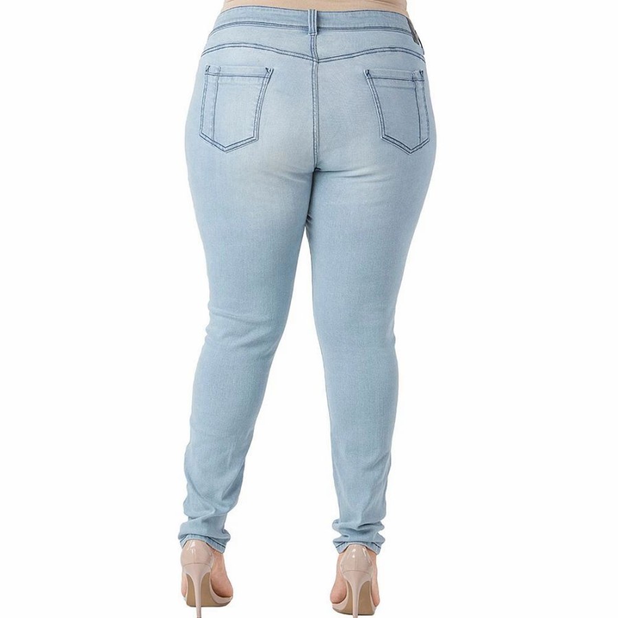 Jeans * | Poetic Justice Plus Size Women'S Curvy Fit Denim Destroyed Skinny Jeans