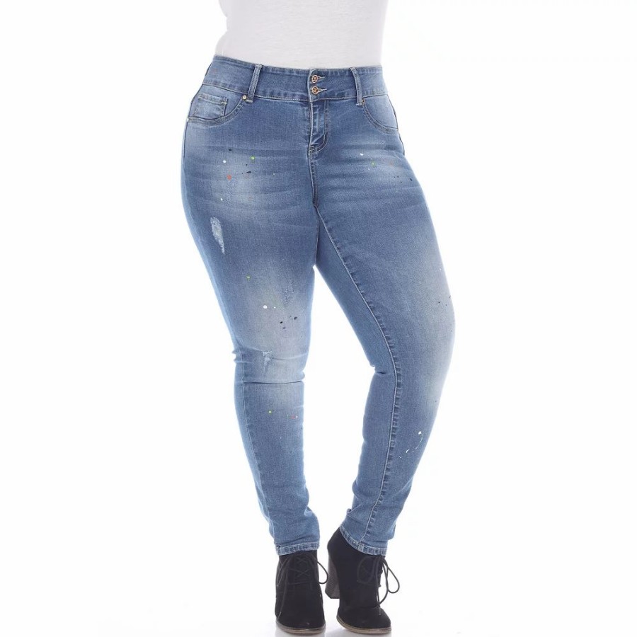 Jeans * | Plus Size White Mark Paint Splatter Skinny Jeans