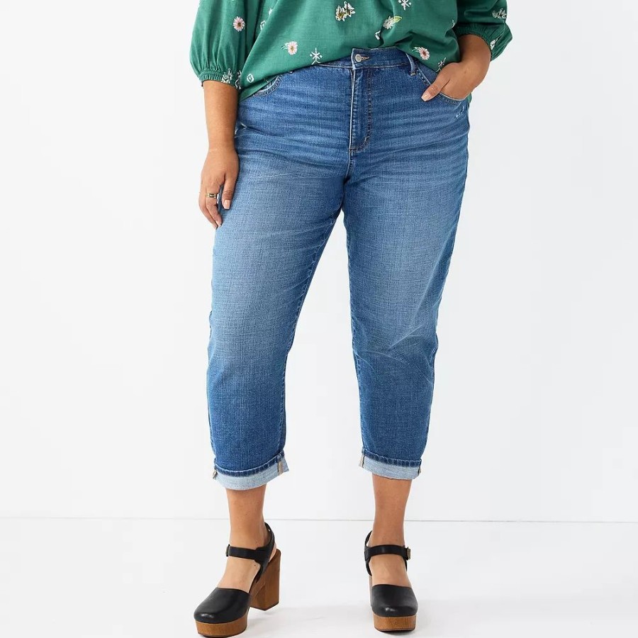 Jeans * | Plus Size Sonoma Goods For Life Premium High-Waisted Boyfriend Jeans