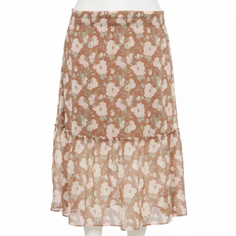 Skirts & Skorts * | Plus Size Lc Lauren Conrad Floral Ruffle Midi Skirt