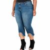 Jeans * | Poetic Justice Plus Size Women'S Curvy Fit Cropped Frayed Step Hem Dark Jeans