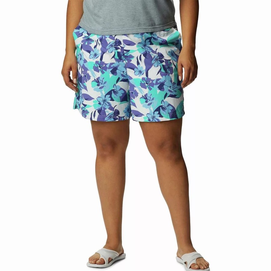 Shorts * | Plus Size Columbia Sandy River Print Water-Repellent Active Shorts Purple Lotus Pop Flor