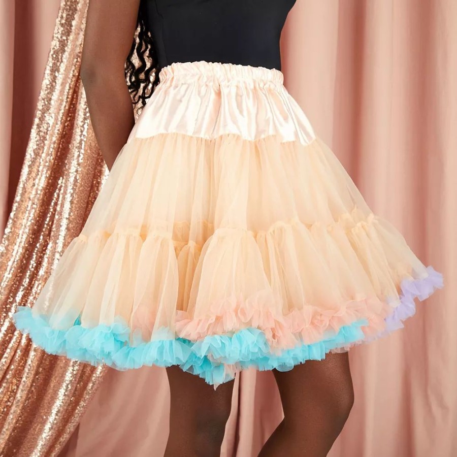 Skirts & Skorts * | Sparkle And Bash Rainbow Petticoat Skirt With Elastic Waist For Women, Under Skirt Fluff Tutu (Waist Size 22-36 In)