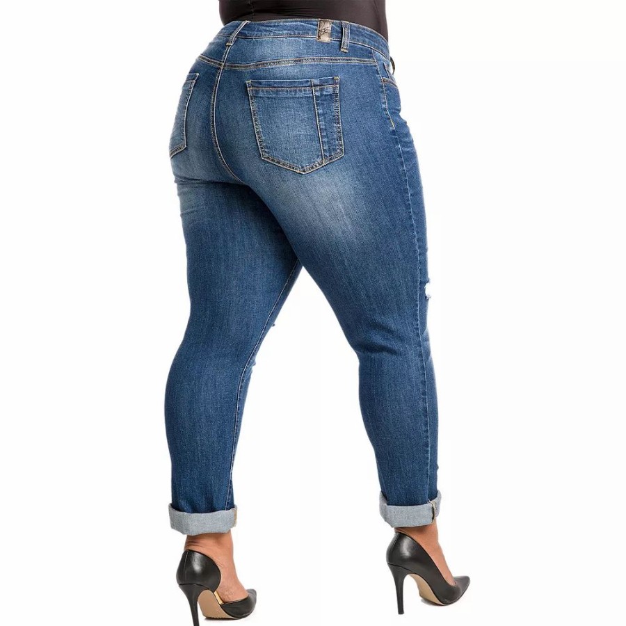 Jeans * | Poetic Justice Plus Size Women'S Curvy Fit Vintage Destroyed Boyfriend Jeans