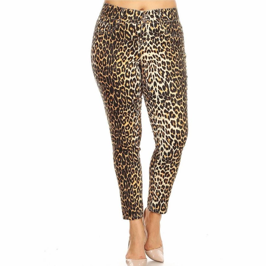 Pants * | Plus Size White Mark Printed Cheetah Print Pants