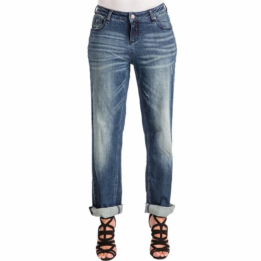 Jeans * | Poetic Justice Verla Boyfriend Jeans In Hurricane Wash Bleach Spots And Rolled Cuffs