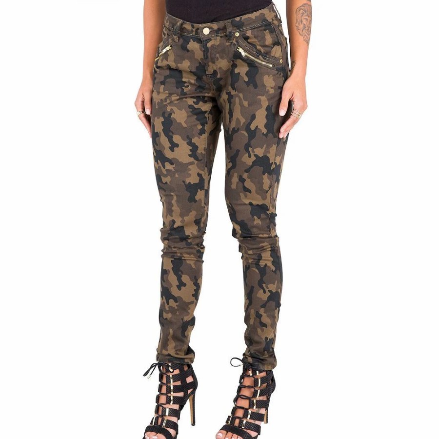 Jeans * | Poetic Justice Maya Curvy Fit Metal Zipper Midrise Skinny Camo Jeans