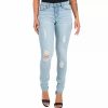 Jeans * | Poetic Justice Women'S Curvy Fit Light Stretch Denim Destroyed Skinny Jeans