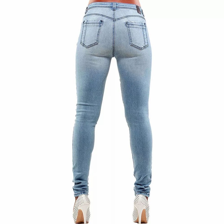 Jeans * | Poetic Justice Women'S Curvy Fit Light Stretch Denim Destroyed Skinny Jeans