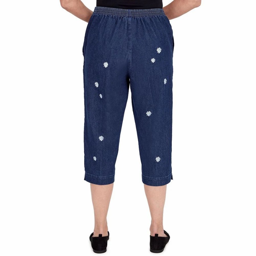 Crops & Capris * | Petite Alfred Dunner Bright Idea Floral Embroidered Denim Capri Pants