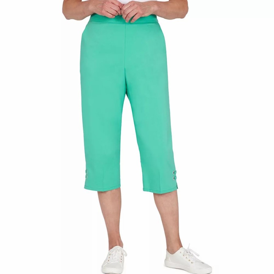 Crops & Capris * | Plus Size Alfred Dunner Newport Pull-On Grommet Capri Pants Palm Green