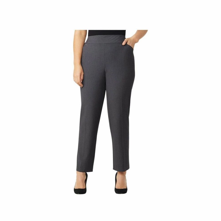 Pants * | Dressbarn Women'S Navy Roz & Ali Plus Secret Agent Tummy Control Pants Grey