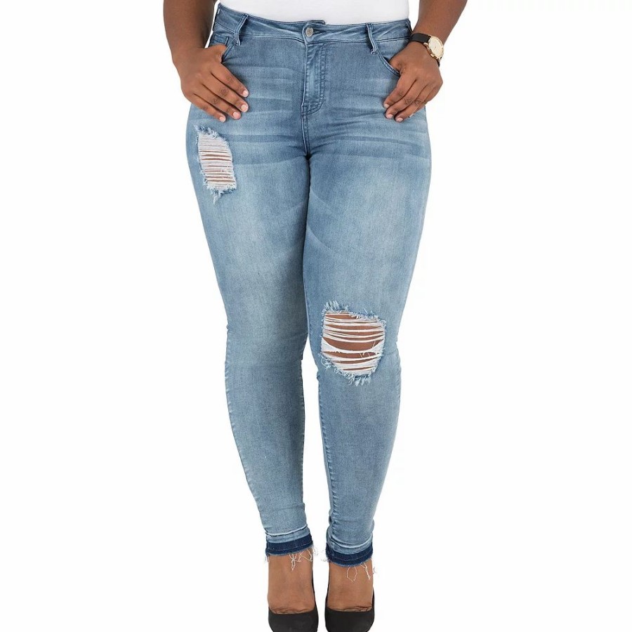 Jeans * | Poetic Justice Plus Size Women'S Curvy Fit Corrine Frayed Hem Distressed Jeans