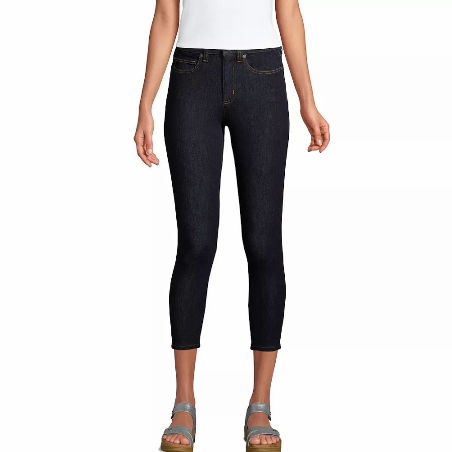 Crops & Capris * | Petite Lands' End Stretch High-Rise Skinny Crop Jeans Deepest Indigo