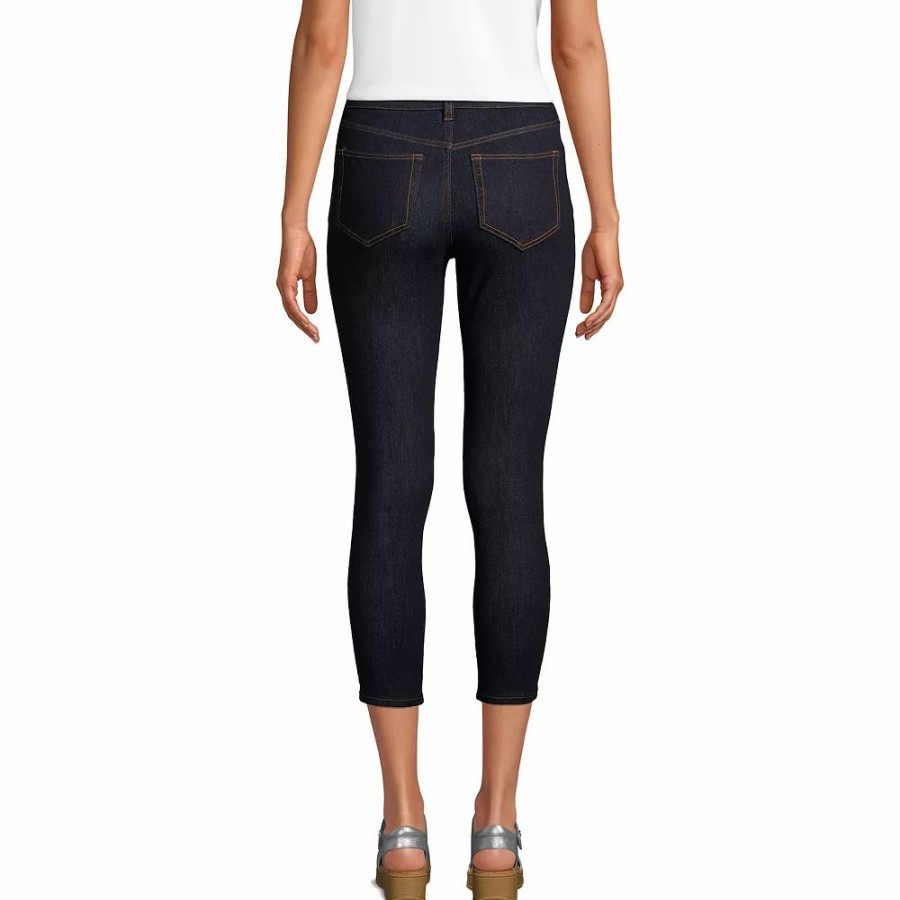 Crops & Capris * | Petite Lands' End Stretch High-Rise Skinny Crop Jeans Deepest Indigo