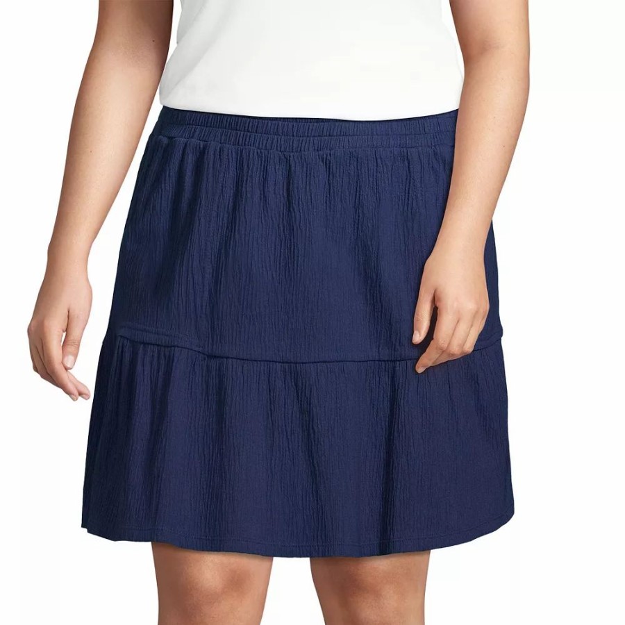 Skirts & Skorts * | Plus Size Lands' End Crinkle Pull-On Tiered Skirt