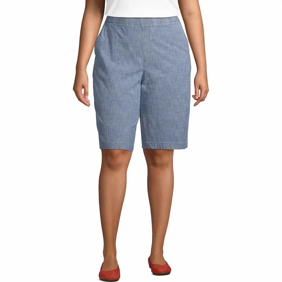 Shorts * | Plus Size Lands' End Mid-Rise Elastic-Waist Pull-On 12 Chino Bermuda Shorts