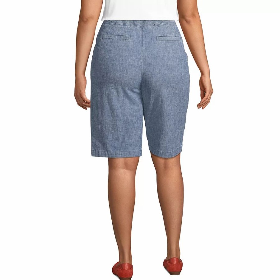 Shorts * | Plus Size Lands' End Mid-Rise Elastic-Waist Pull-On 12 Chino Bermuda Shorts