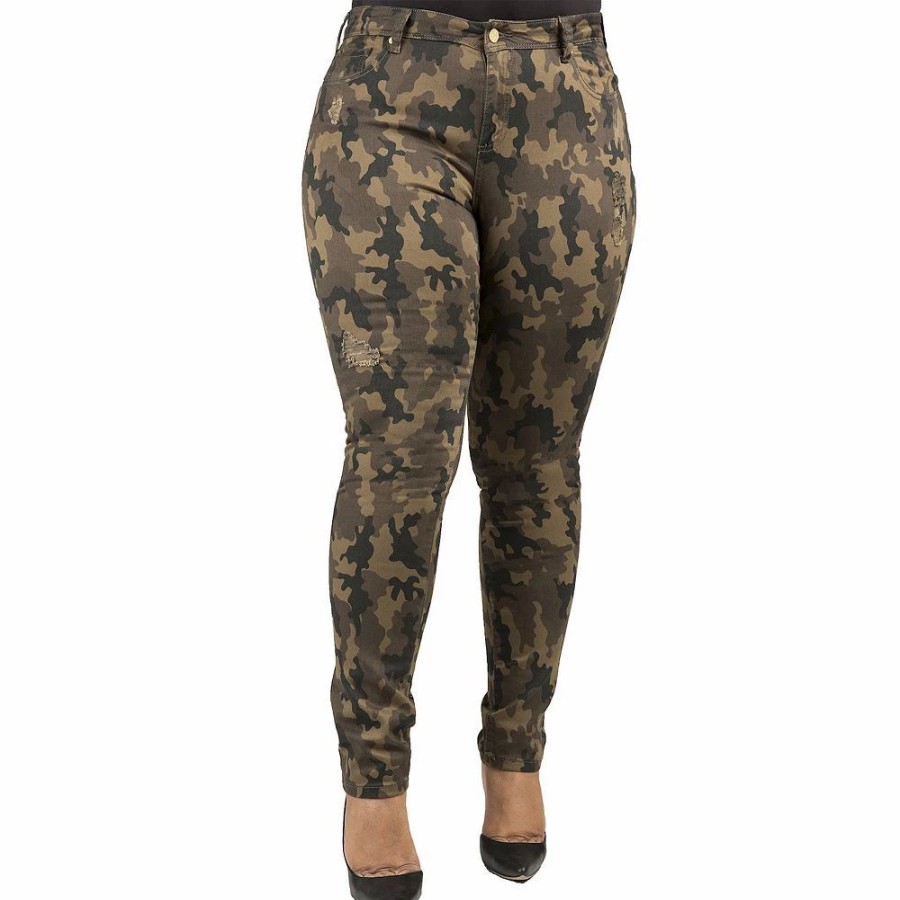 Jeans * | Poetic Justice Plus Size Tall Women'S Curvy Fit Camo Destroyed Skinny Jeans