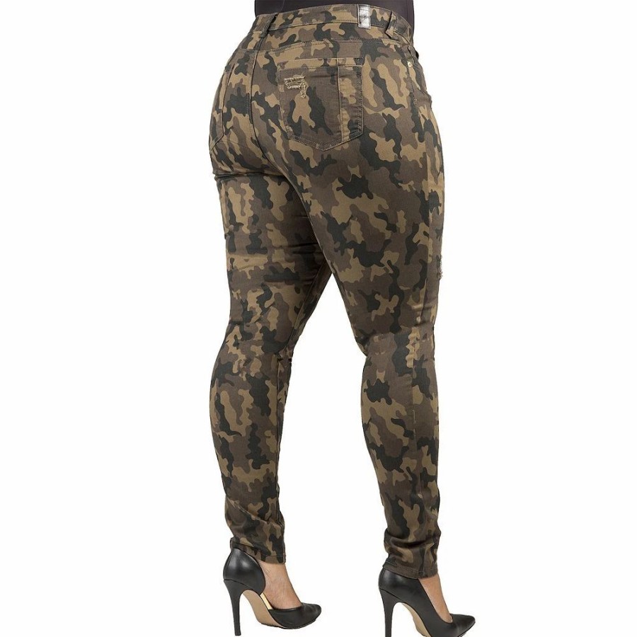 Jeans * | Poetic Justice Plus Size Tall Women'S Curvy Fit Camo Destroyed Skinny Jeans