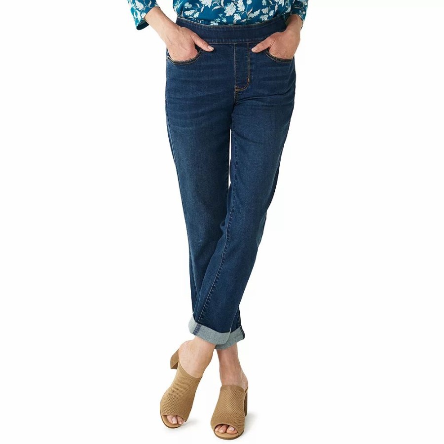 Jeans * | Petite Croft & Barrow Pull-On Girlfriend Jeans