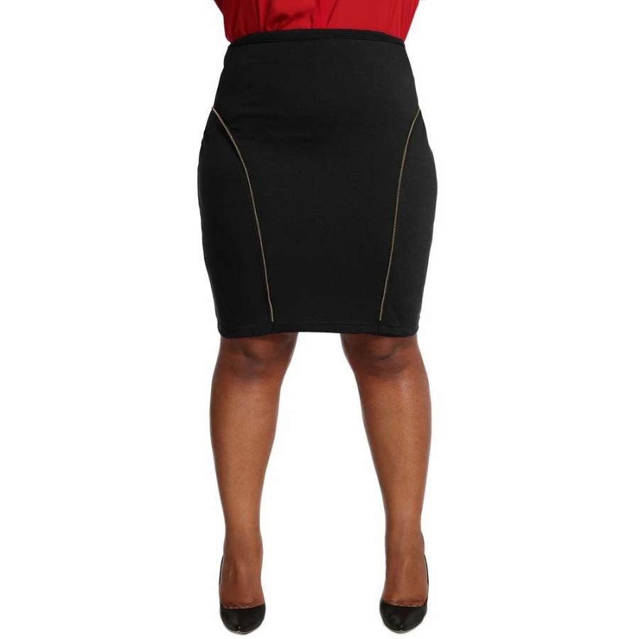 Skirts & Skorts * | Poetic Justice Plus Size Tiffy Pencil Skirt With Zipper Trim On Princess Lines