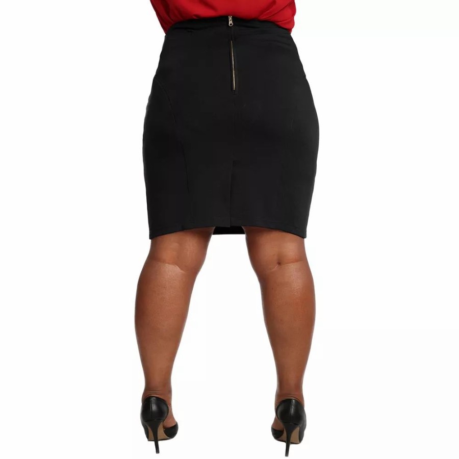 Skirts & Skorts * | Poetic Justice Plus Size Tiffy Pencil Skirt With Zipper Trim On Princess Lines