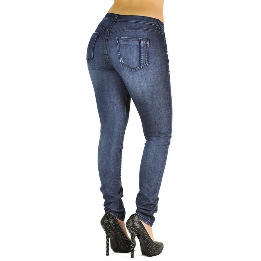 Jeans * | Poetic Justice Women'S Curvy Fit Denim Blasted Five Pockets Midrise Skinny Jeans