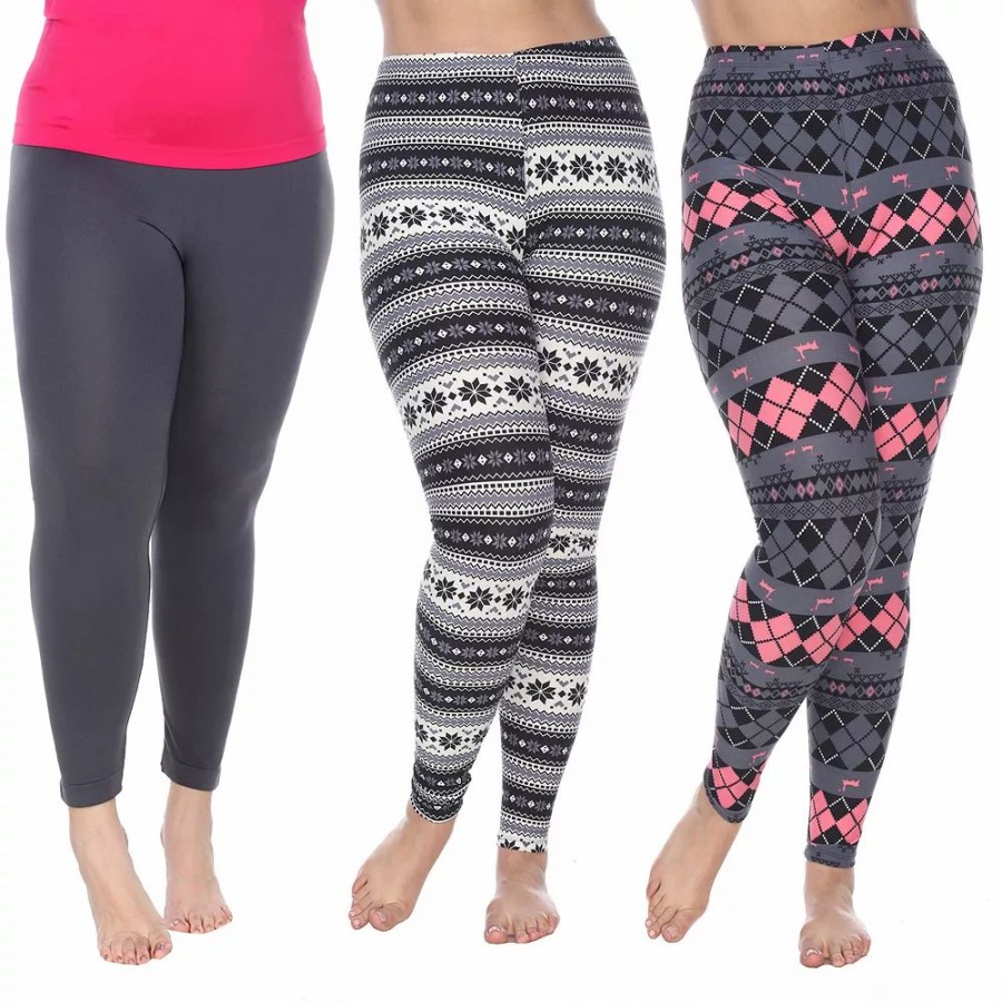 Pants * | Plus Size White Mark 3 Pack Printed Leggings