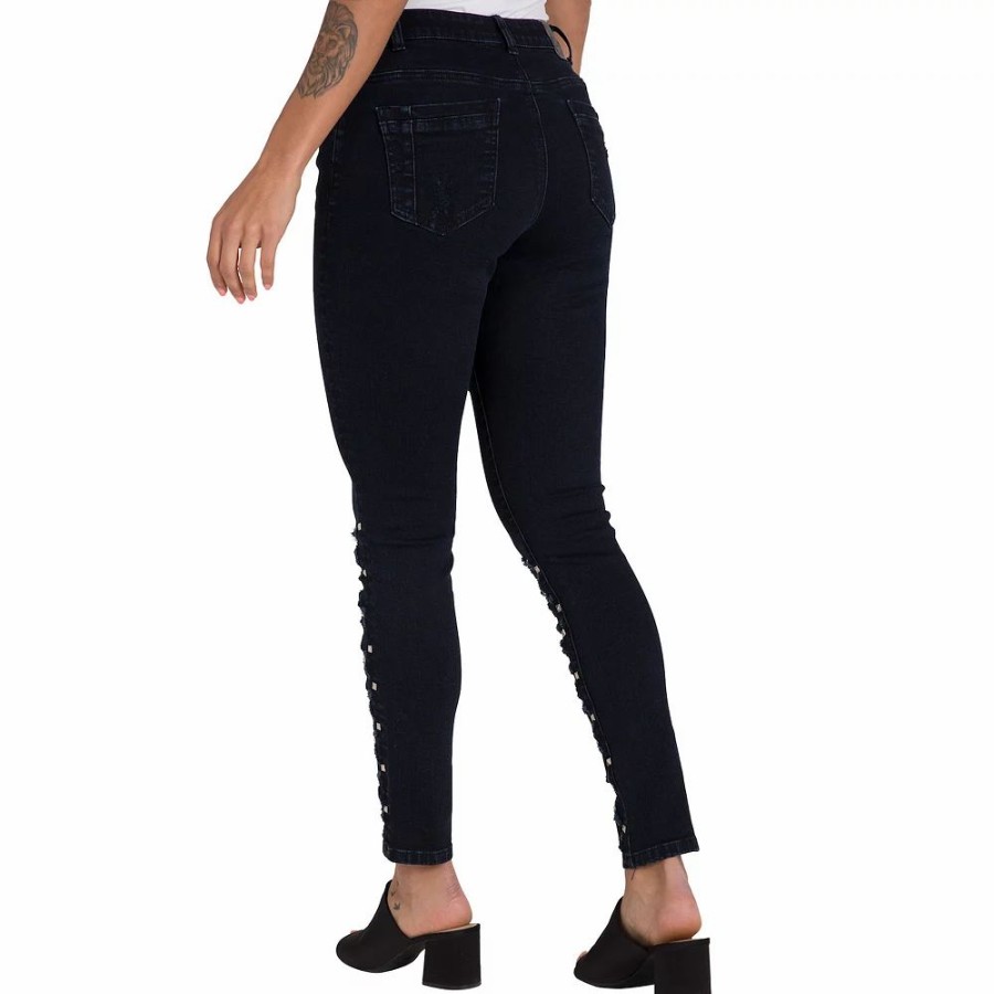 Jeans * | Poetic Justice Women'S Curvy Fit Laser Cut Studded Cropped Ankle Jeans