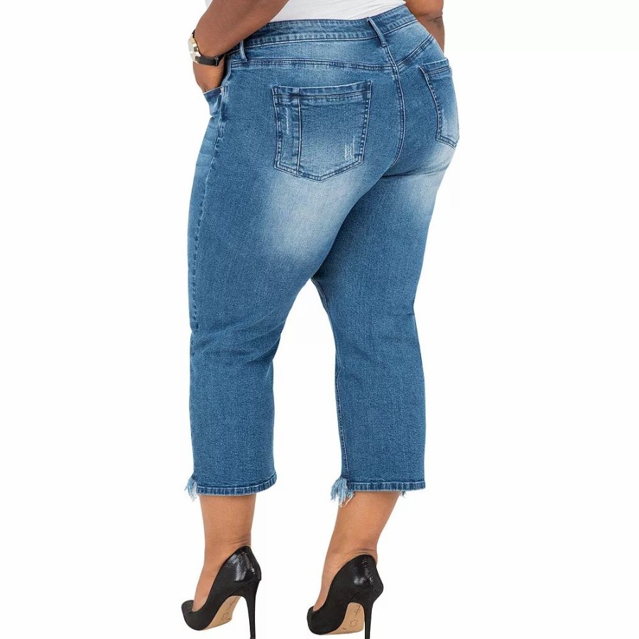 Jeans * | Poetic Justice Plus Size Verla Curvy Fit Cropped Frayed Boyfriend Jeans