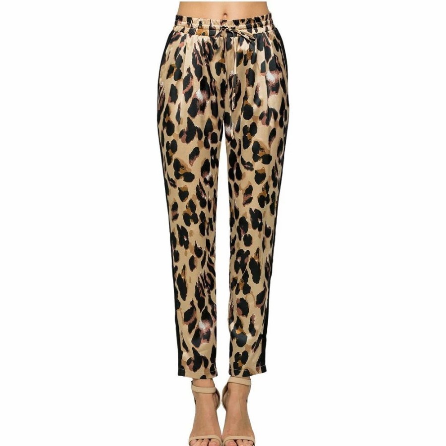 Pants * | Dressbarn Women'S Contrast Statement Pants With Leopard Print & Capri S Brown