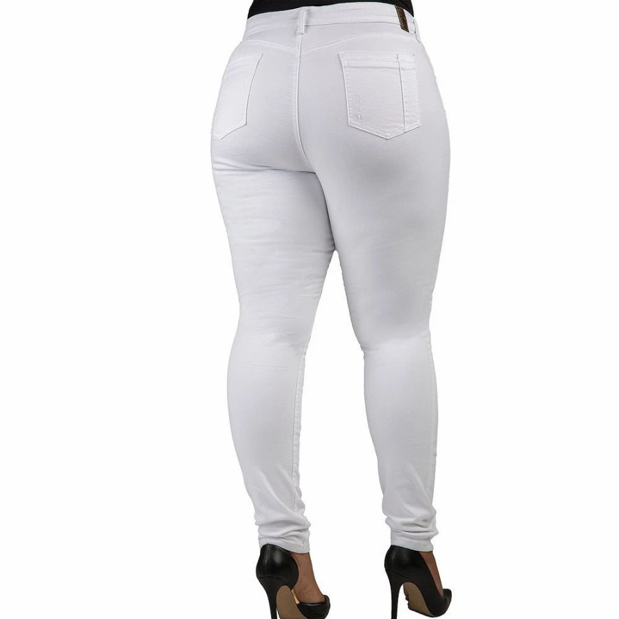 Jeans * | Poetic Justice Plus Size Women'S Curvy Fit Denim Light Destroyed Jeans