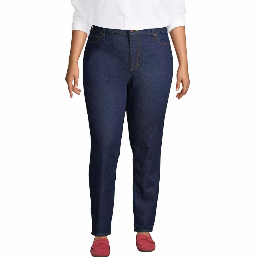 Jeans * | Plus Size Lands' End Mid-Rise Boyfriend Jeans River Rinse