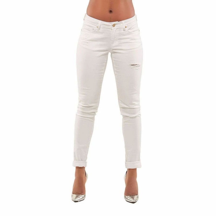 Jeans * | Poetic Justice Women'S Curvy Fit Stretch Denim Light Destroyed Skinny Jeans