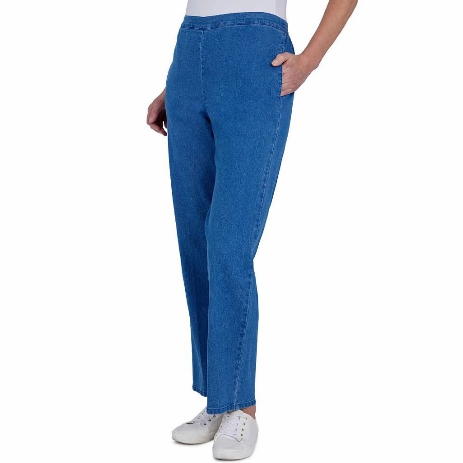 Jeans * | Petite Alfred Dunner Indigo Daze Proportioned Straight-Leg Denim Pants