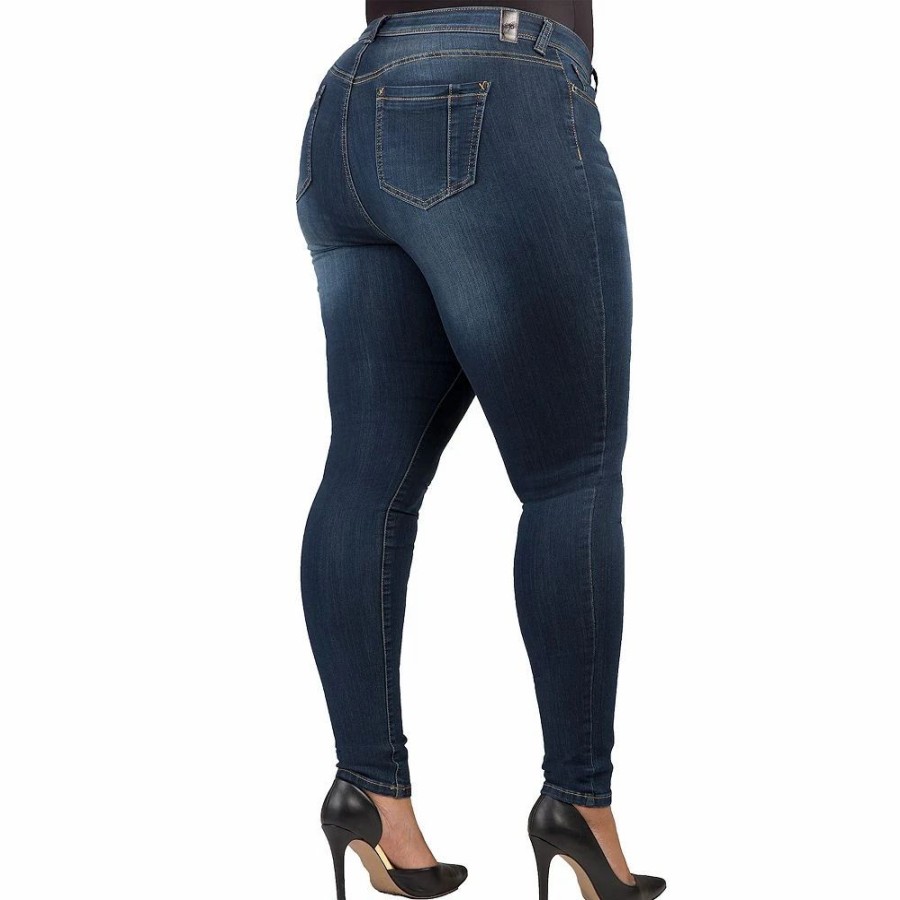 Jeans * | Poetic Justice Plus Size Women'S Curvy Fit Medium Whiskering Blasted Skinny Jeans