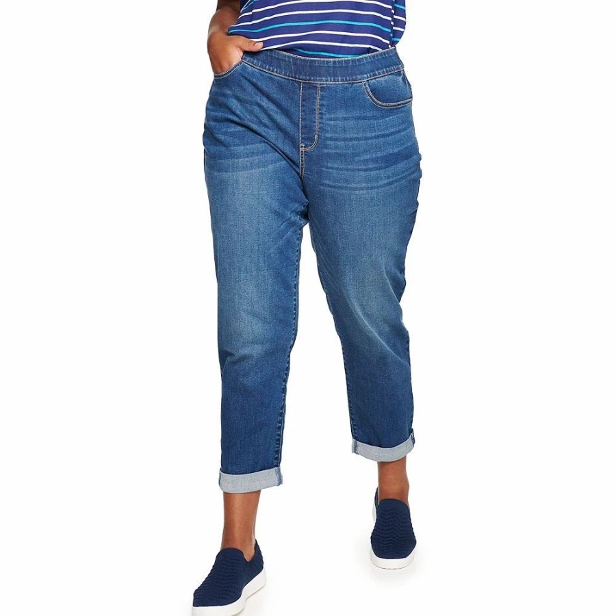 Jeans * | Plus Size Croft & Barrow Pull-On Girlfriend Jeans