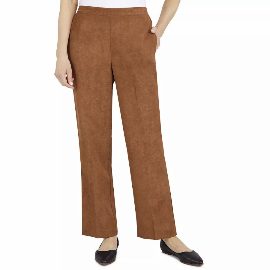 Jeans * | Petite Alfred Dunner Pull-On Straight-Leg Pants Cognac