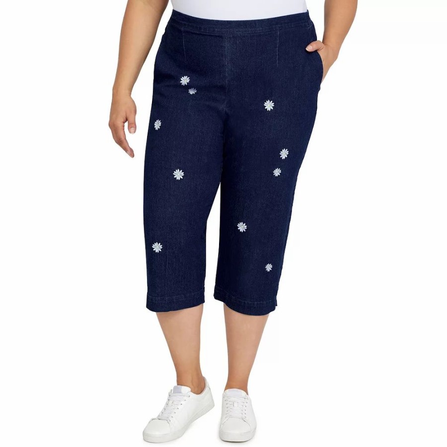 Crops & Capris * | Plus Size Alfred Dunner Bright Idea Floral Embroidered Denim Capri Pants