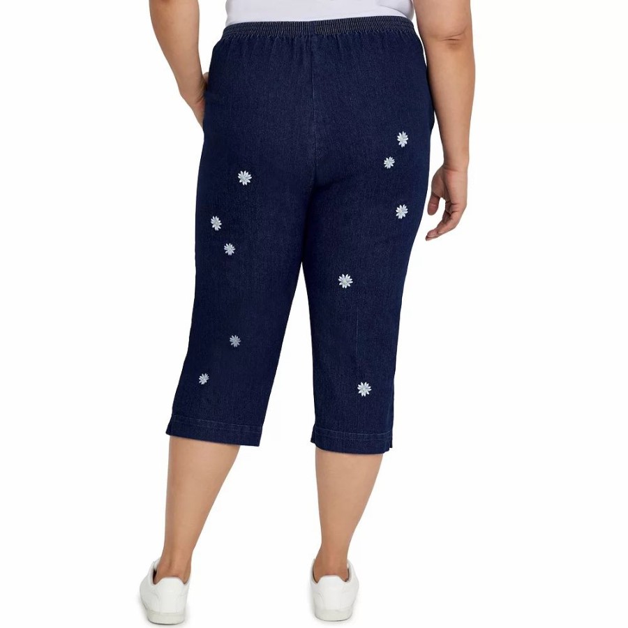 Crops & Capris * | Plus Size Alfred Dunner Bright Idea Floral Embroidered Denim Capri Pants