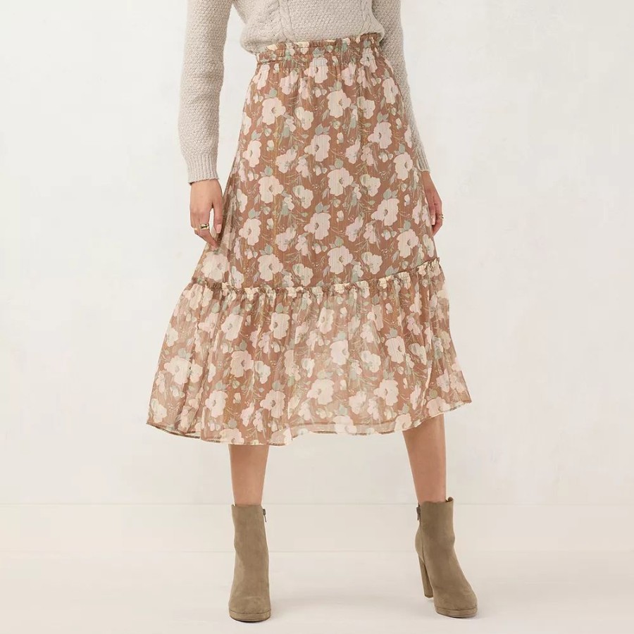 Skirts & Skorts * | Women'S Lc Lauren Conrad Smocked Flounce Midi Skirt